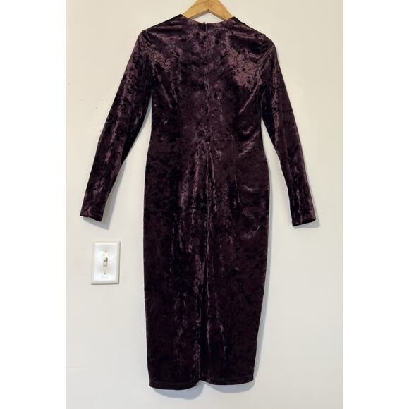 Maggy London Burgundy Crushed Velvet Midi Dress, Long Sleeve, Size 2 - Picture 7 of 14